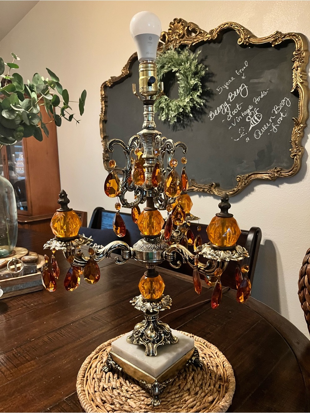 VINTAGE BEAUTIFUL Amber Crystal Candelabra Table Lamp - Home Accents